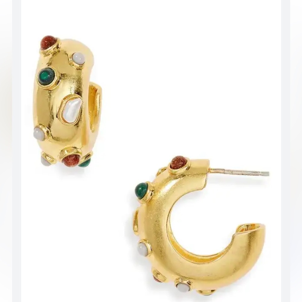 MADEWELL NEW Stone Inlaid Chunky Small Hoop Earrings